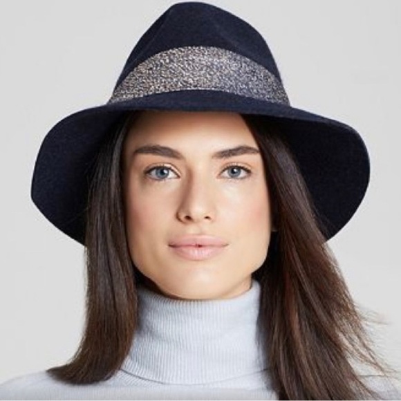 Anthropologie Felted Wool Hat Navy With Shinny Ribbon - Picture 1 of 9